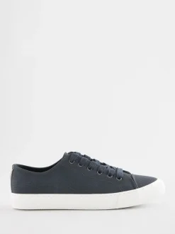 Navy Blue Extra Wide Fit Patent Baseball Trainers