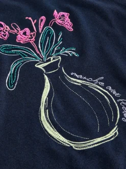 Navy Blue Floral Embellished Supersoft Crew Neck Long Sleeve Jumper