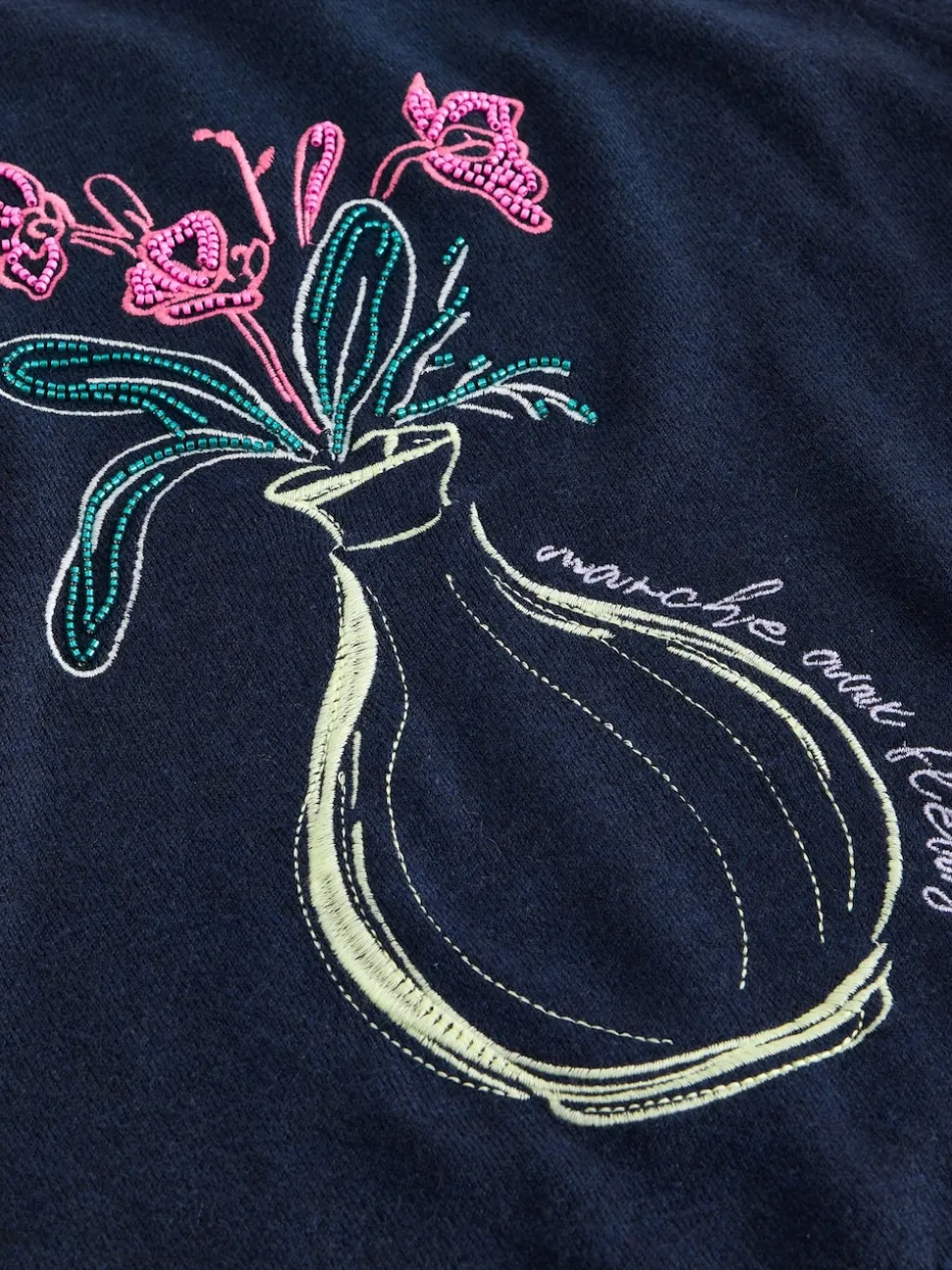 Navy Blue Floral Embellished Supersoft Crew Neck Long Sleeve Jumper