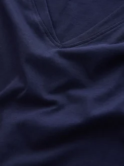 Navy Blue Graphic V-Neck Cap Sleeve T-Shirt