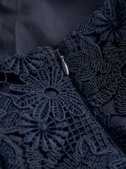 Navy Blue Lace Bandeau Midi Dress