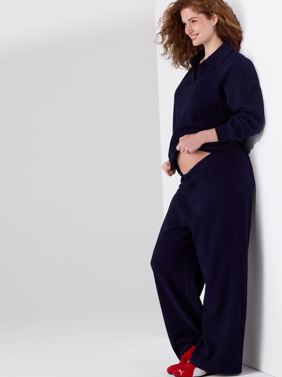 Navy Blue Maternity Cosy Wide Leg Trousers