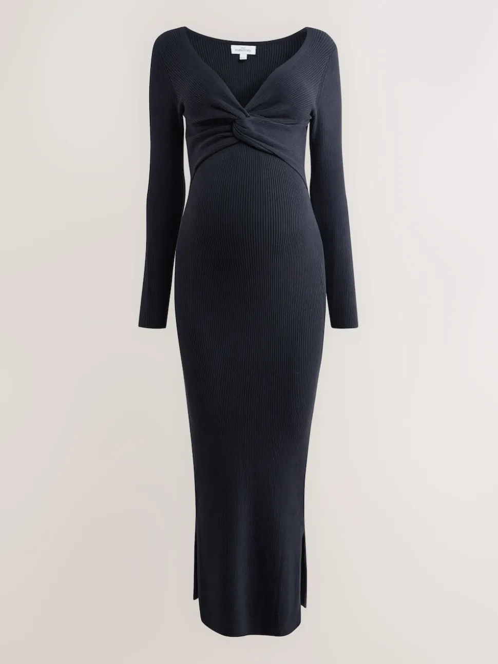 Navy Blue Maternity Twist Front Knit Jumper Dress