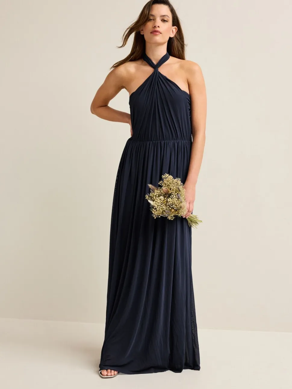 Navy Blue Mesh Multiway Wedding Guest Bridesmaid Maxi Dress