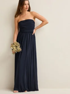 Navy Blue Mesh Multiway Wedding Guest Bridesmaid Maxi Dress