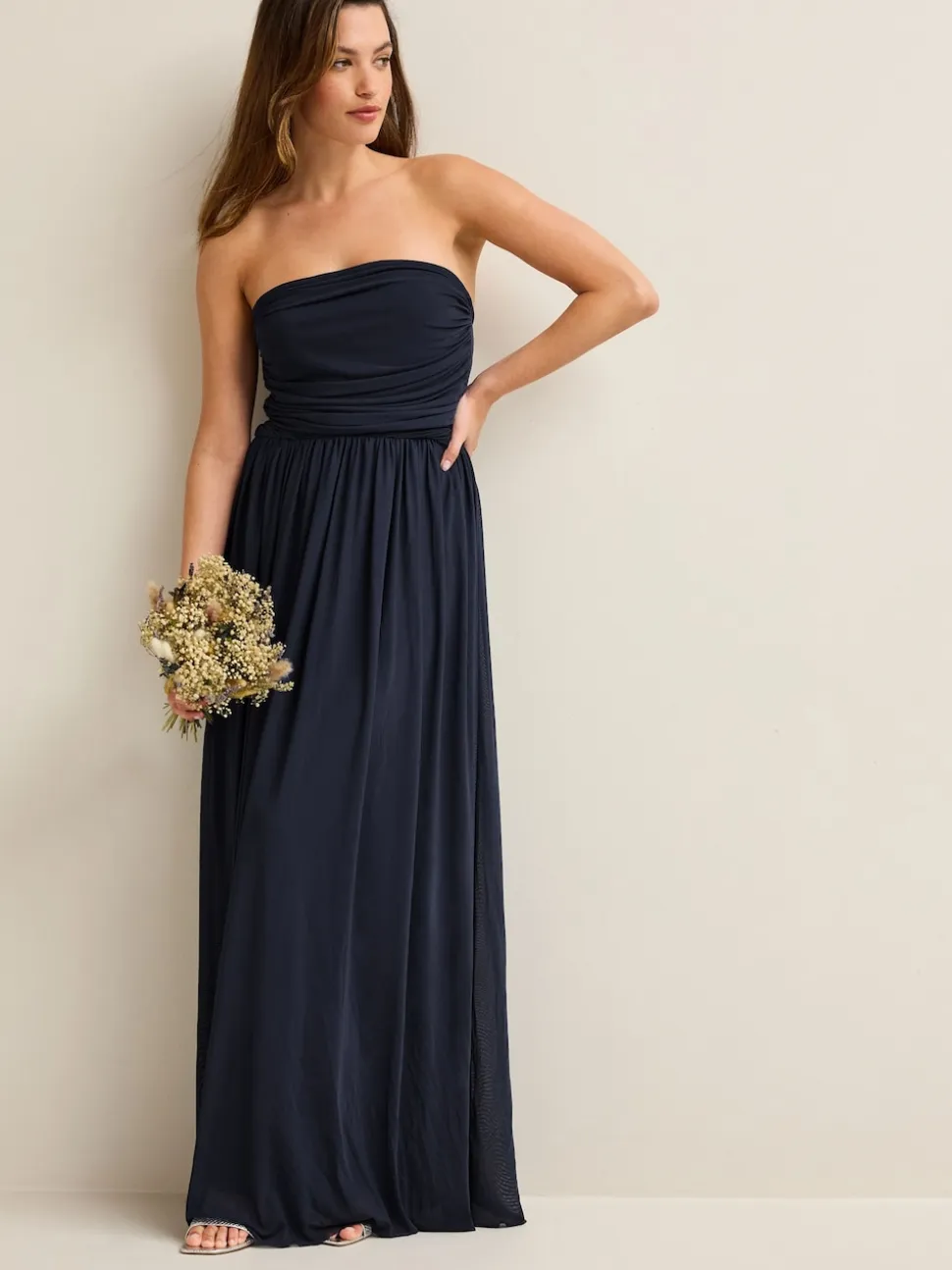 Navy Blue Mesh Multiway Wedding Guest Bridesmaid Maxi Dress