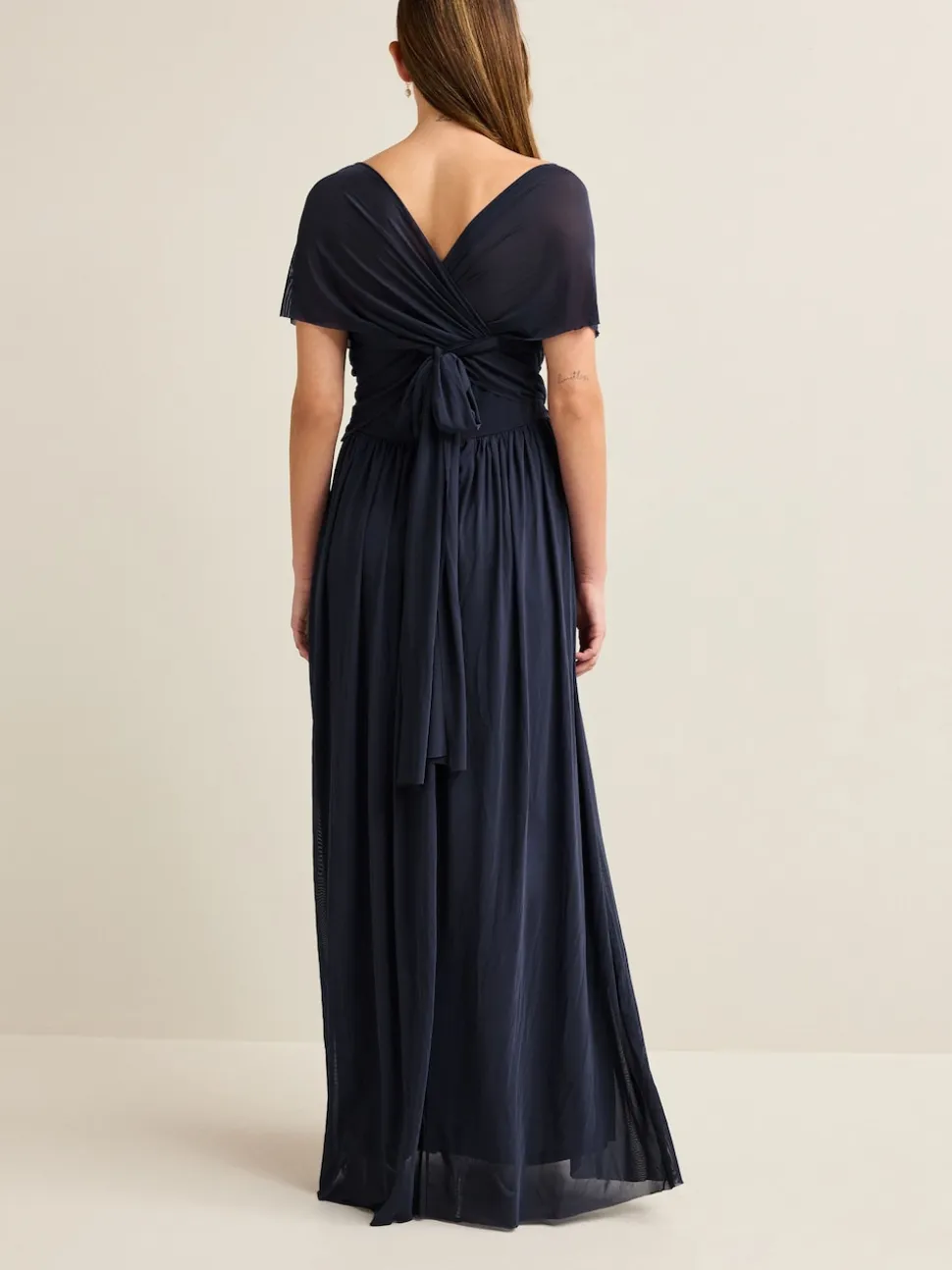 Navy Blue Mesh Multiway Wedding Guest Bridesmaid Maxi Dress