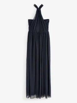 Navy Blue Mesh Multiway Wedding Guest Bridesmaid Maxi Dress