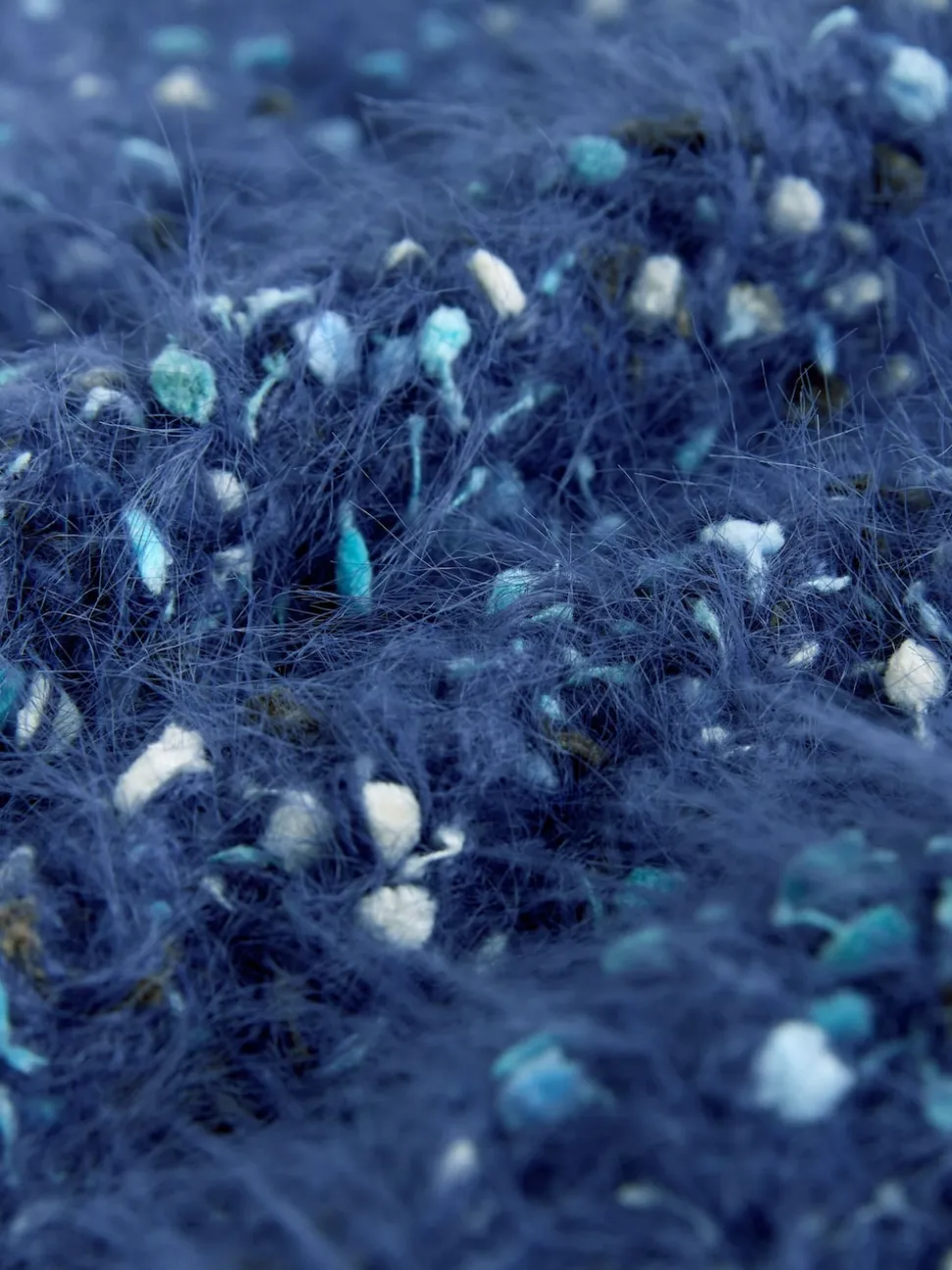 Navy Blue Neppy Fuzzy Texture V-Neck Knitted Jumper