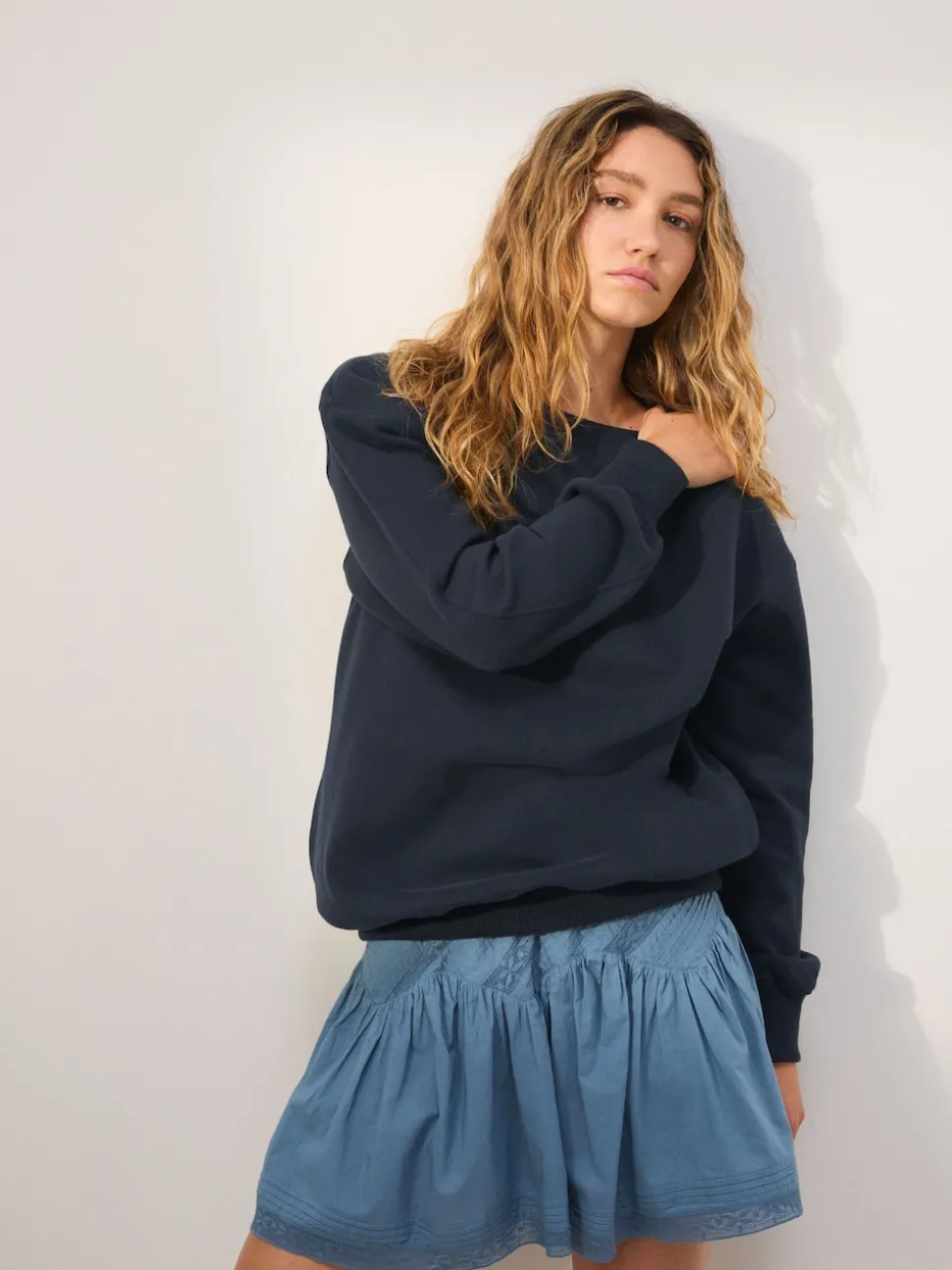 Navy Blue Relaxed Fit Essentials Longline Sweatshirt with Pockets