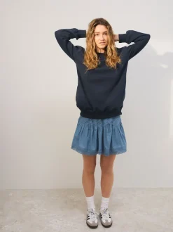 Navy Blue Relaxed Fit Essentials Longline Sweatshirt with Pockets