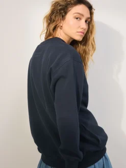 Navy Blue Relaxed Fit Essentials Longline Sweatshirt with Pockets