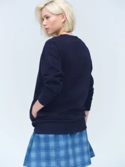 Navy Blue Relaxed Fit Essentials Longline Sweatshirt with Pockets
