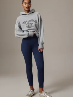 Navy Blue Ribbed Seamless High Waist Leggings