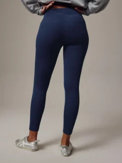Navy Blue Ribbed Seamless High Waist Leggings