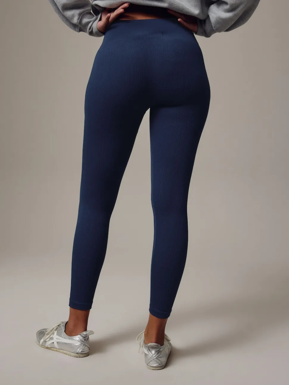Navy Blue Ribbed Seamless High Waist Leggings