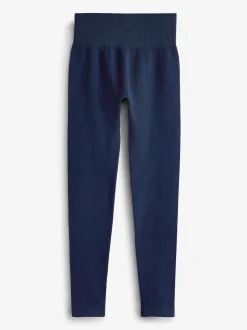 Navy Blue Ribbed Seamless High Waist Leggings