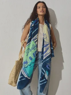 Navy Blue Sardine Print Lightweight Scarf