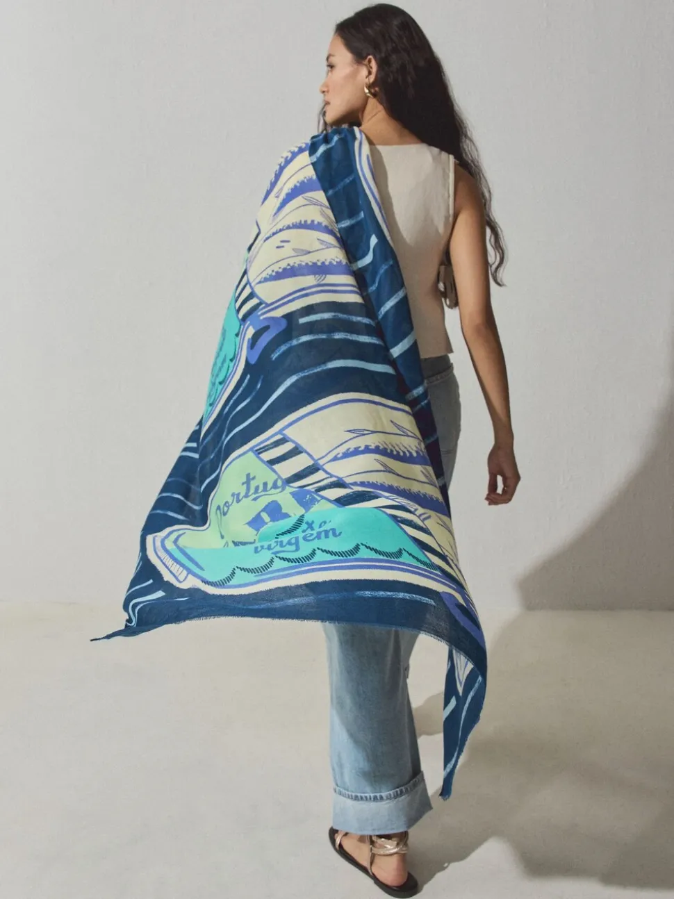 Navy Blue Sardine Print Lightweight Scarf