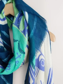 Navy Blue Sardine Print Lightweight Scarf