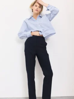 Navy Blue Slim Tailored Trousers With Wool