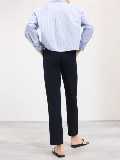 Navy Blue Slim Tailored Trousers With Wool