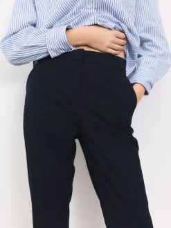 Navy Blue Slim Tailored Trousers With Wool