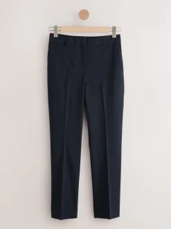 Navy Blue Slim Tailored Trousers With Wool