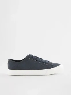 Navy Blue Standard Fit Patent Baseball Trainers