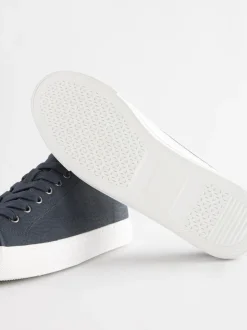 Navy Blue Standard Fit Patent Baseball Trainers