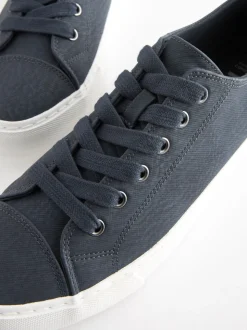 Navy Blue Standard Fit Patent Baseball Trainers