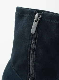 Navy Blue Suede Motionflex Block Heeled Sock Boots