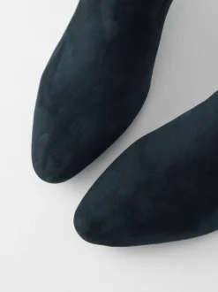 Navy Blue Suede Motionflex Block Heeled Sock Boots