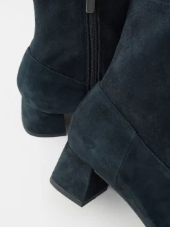 Navy Blue Suede Motionflex Block Heeled Sock Boots
