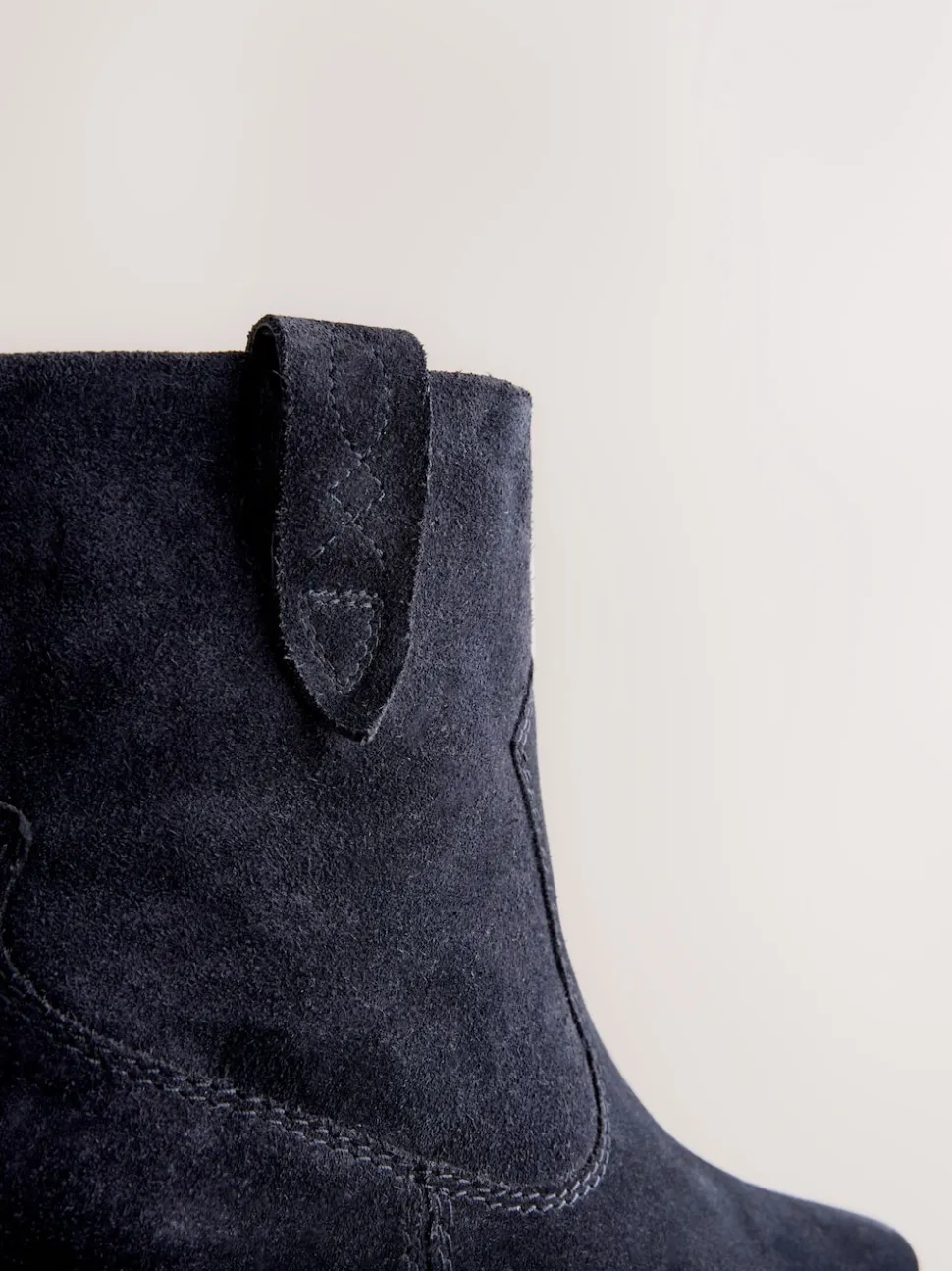 Navy Blue Suede Standard/Wide Fit Cowboy Block Heel Ankle Boots