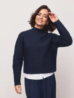 Navy Blue Supersoft High Neck Seam Detail Jumper