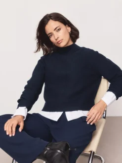 Navy Blue Supersoft High Neck Seam Detail Jumper