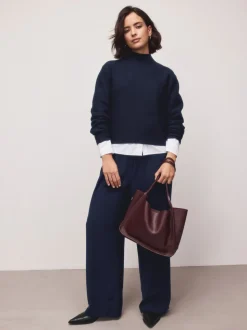 Navy Blue Supersoft High Neck Seam Detail Jumper