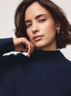 Navy Blue Supersoft High Neck Seam Detail Jumper
