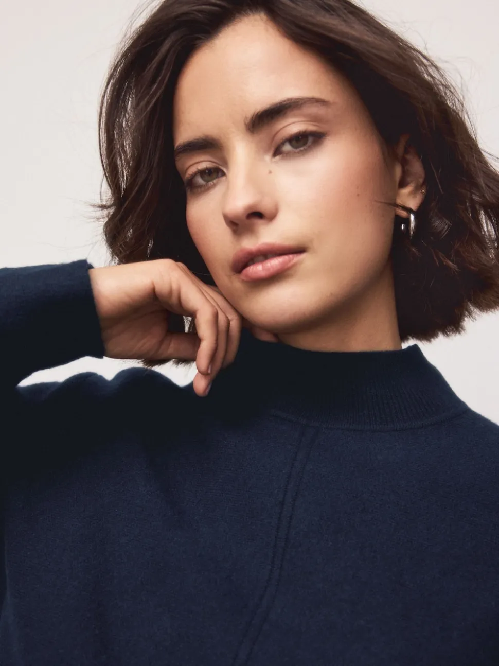 Navy Blue Supersoft High Neck Seam Detail Jumper