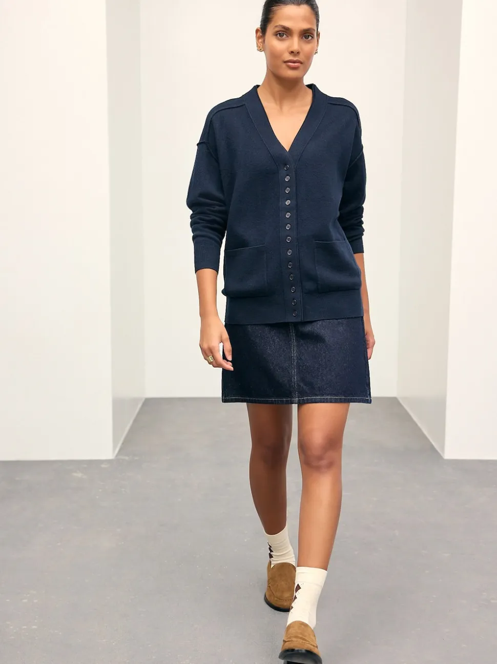 Navy Blue Supersoft V-Neck Cardigan With Pockets