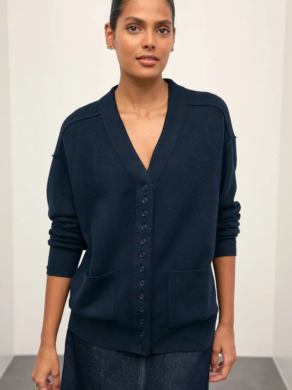 Navy Blue Supersoft V-Neck Cardigan With Pockets