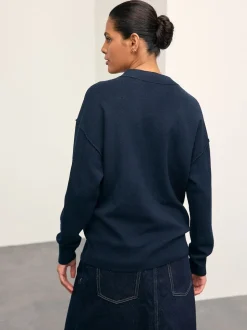 Navy Blue Supersoft V-Neck Cardigan With Pockets