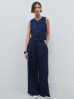 Navy Blue Superwide Pleated Trousers