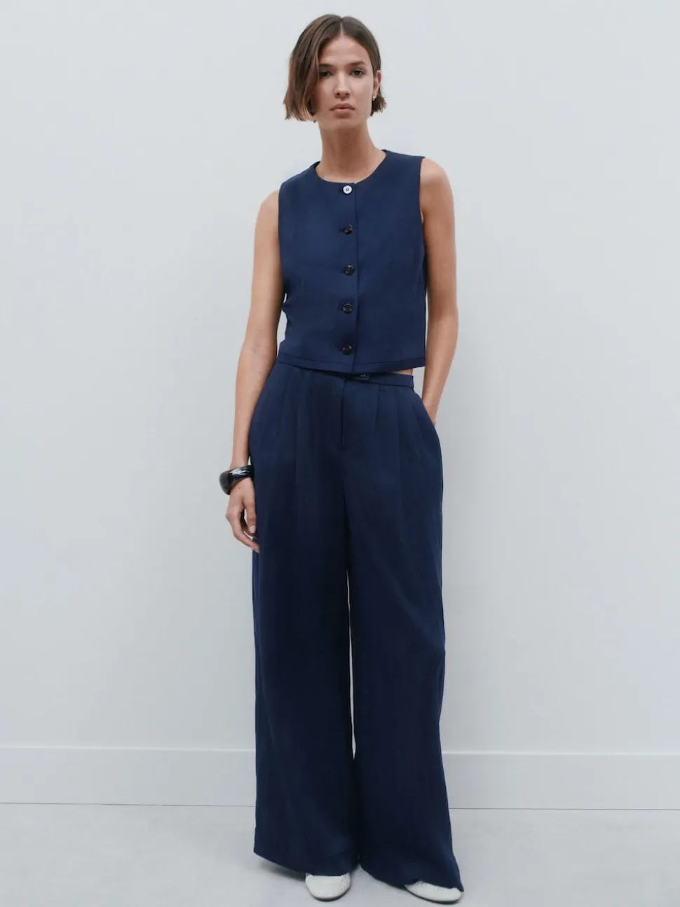 Navy Blue Superwide Pleated Trousers