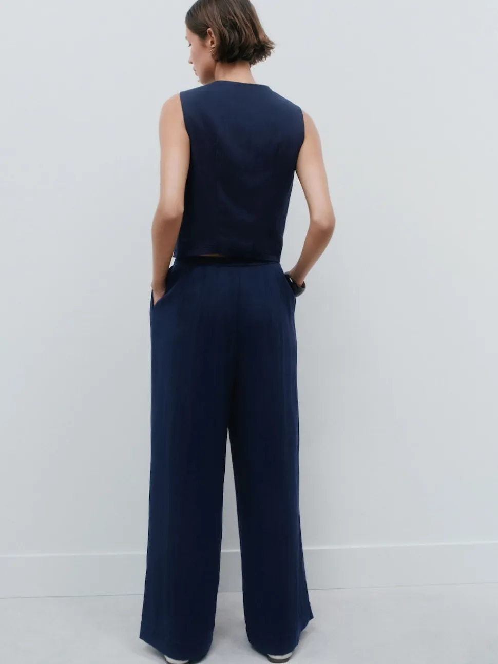 Navy Blue Superwide Pleated Trousers