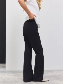 Navy Blue Tailored Bootcut Trousers With Wool