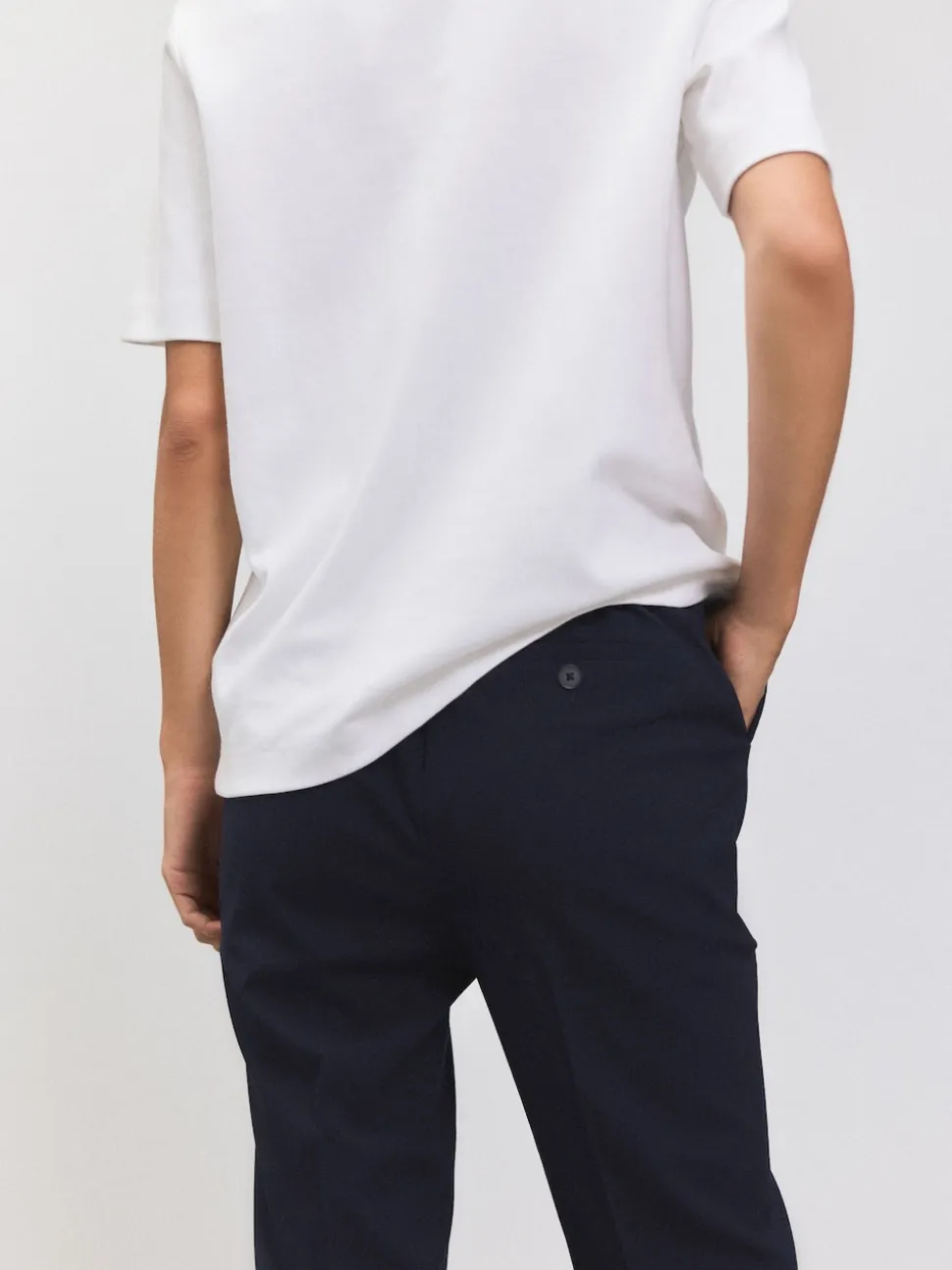 Navy Blue Tailored Bootcut Trousers With Wool