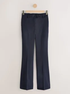 Navy Blue Tailored Bootcut Trousers With Wool