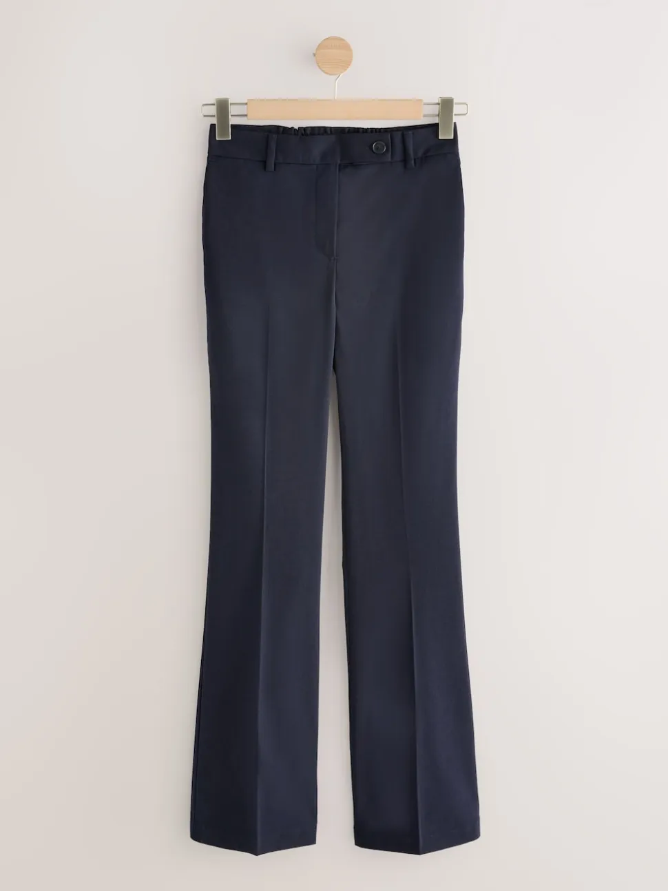 Navy Blue Tailored Bootcut Trousers With Wool